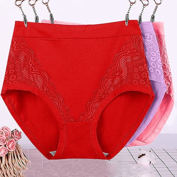 HOMBOM Cotton Women Panties High Cut Briefs 3PC Brief Panties Plus Size Red Panties for Women Sexy Pack XXXL