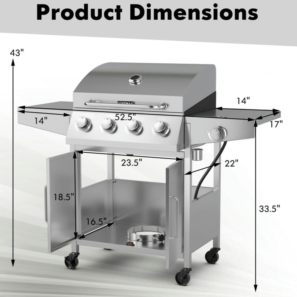 Yardi Yard 50000BTU 5-Burner Propane Gas Grill with Side Burner and 2 Prep Tables-Silver, Camping Stove for Outdoor Cooking