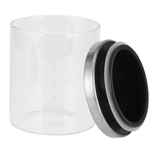 Storage Containers, Transparent Borosilicate Glass Stainless Steel Lid Storage Jar With Graduation Line For Restaurants For Coffee Shops For Tea Rooms 600ml