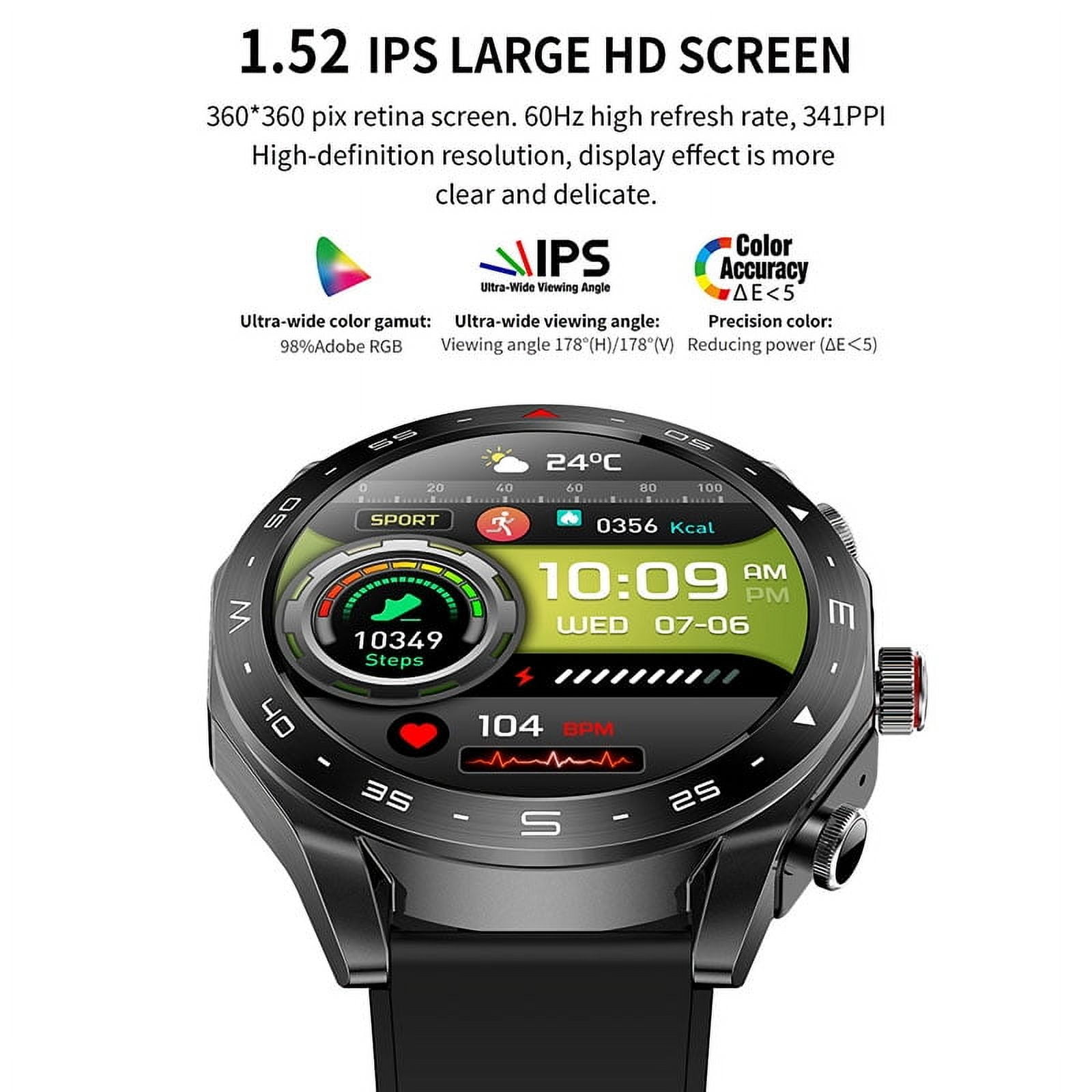 Rainbuvvy T95 Smart Watch 1.52 Inch Built-in Portable Headphones Sleep Monitoring Fitness Tracker Outdoor Sports Watch
