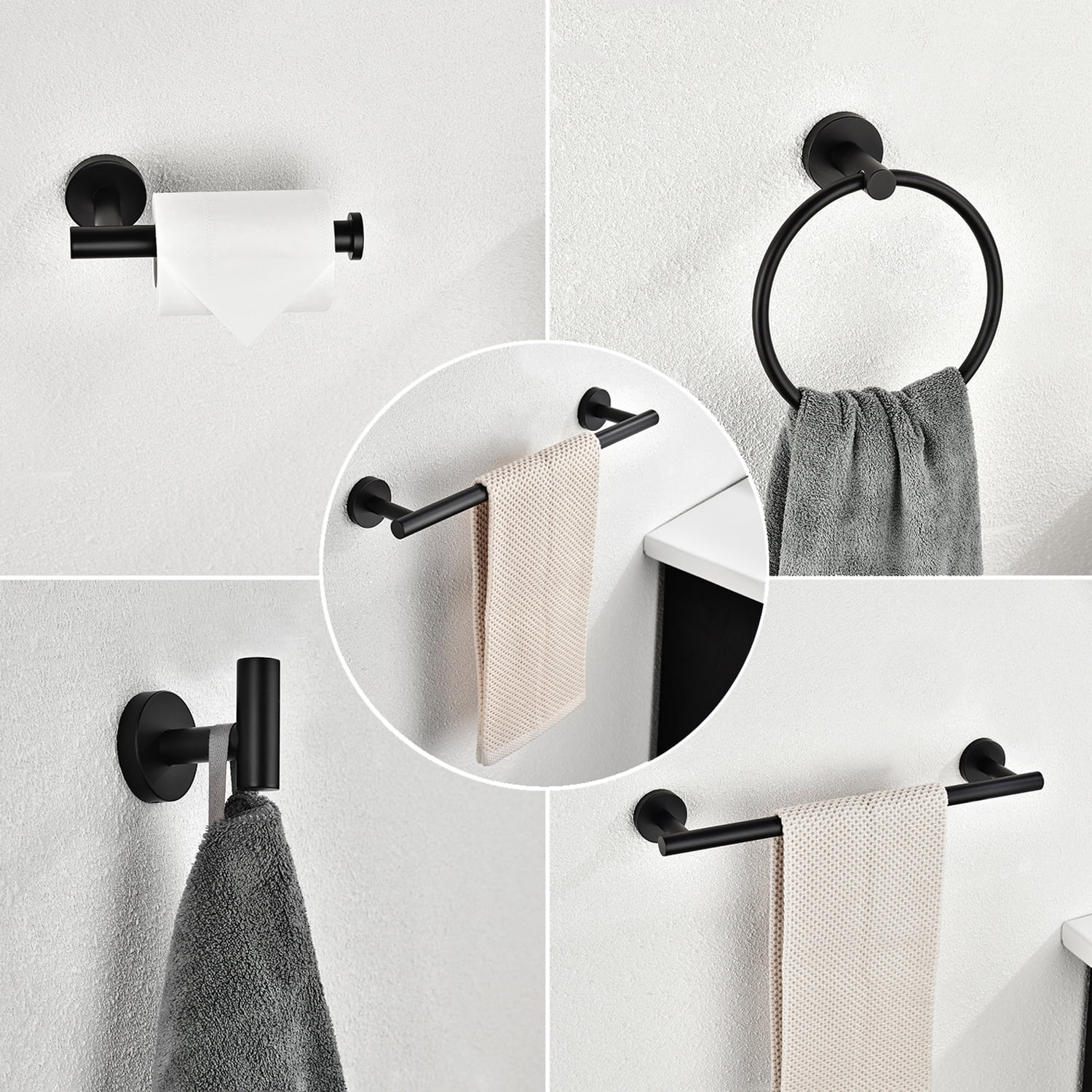Details about   24" Nickel Brushed Bathroom 4-Piece Accessory Set,Towel Bar Robe Hook Towel Rack 