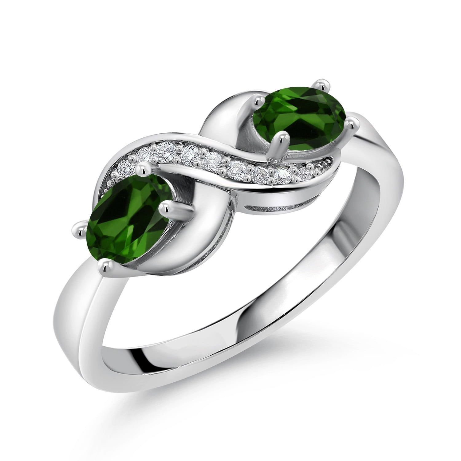 Gem Stone King 925 Sterling Silver Engagement Ring Oval Chrome Diopside and Moissanite (1.17 Cttw) (Size 7)
