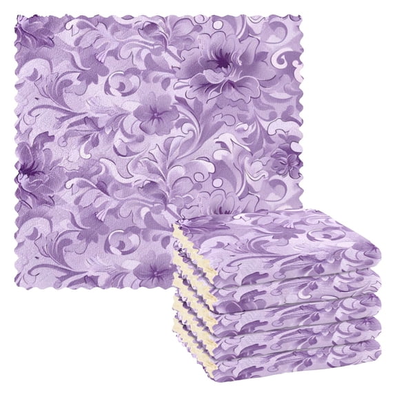 6 Pieces of Kitchen Towels 11x11Inch Kitchen Dish Cloths Kitchen Dish Towels Reuseable Cleaning Cloths Purple Flower