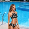 thumbnail image 2 of Dreamtimes 2 Pcs Swimsuit Dandelion Black White Pattern Womens Top Halter Beach Bathing Bikini Set, X-Large, 2 of 6