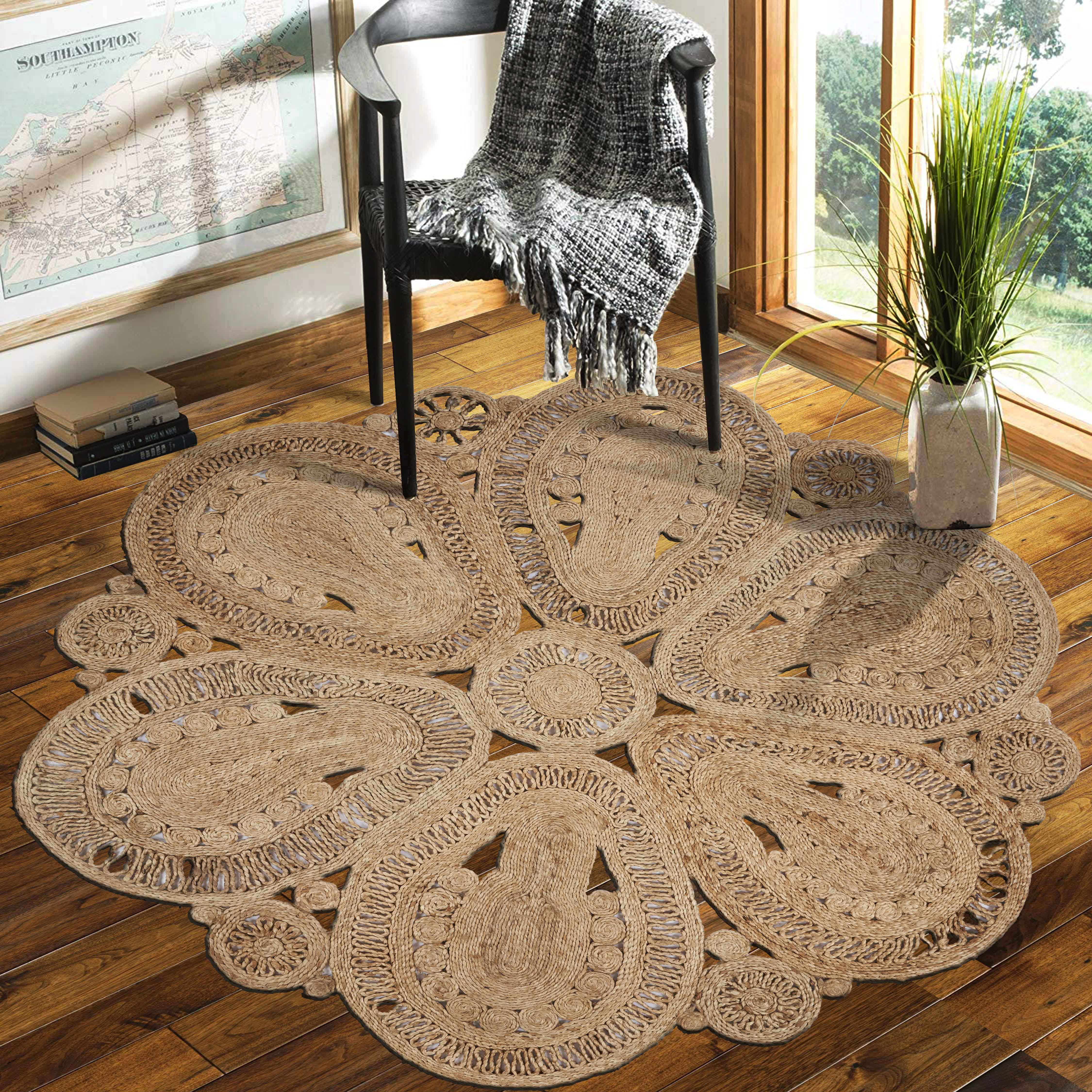 Harlow Hill Cora 6' Round Brown Solid Hand Braided Reversible Jute Indoor Area Rug