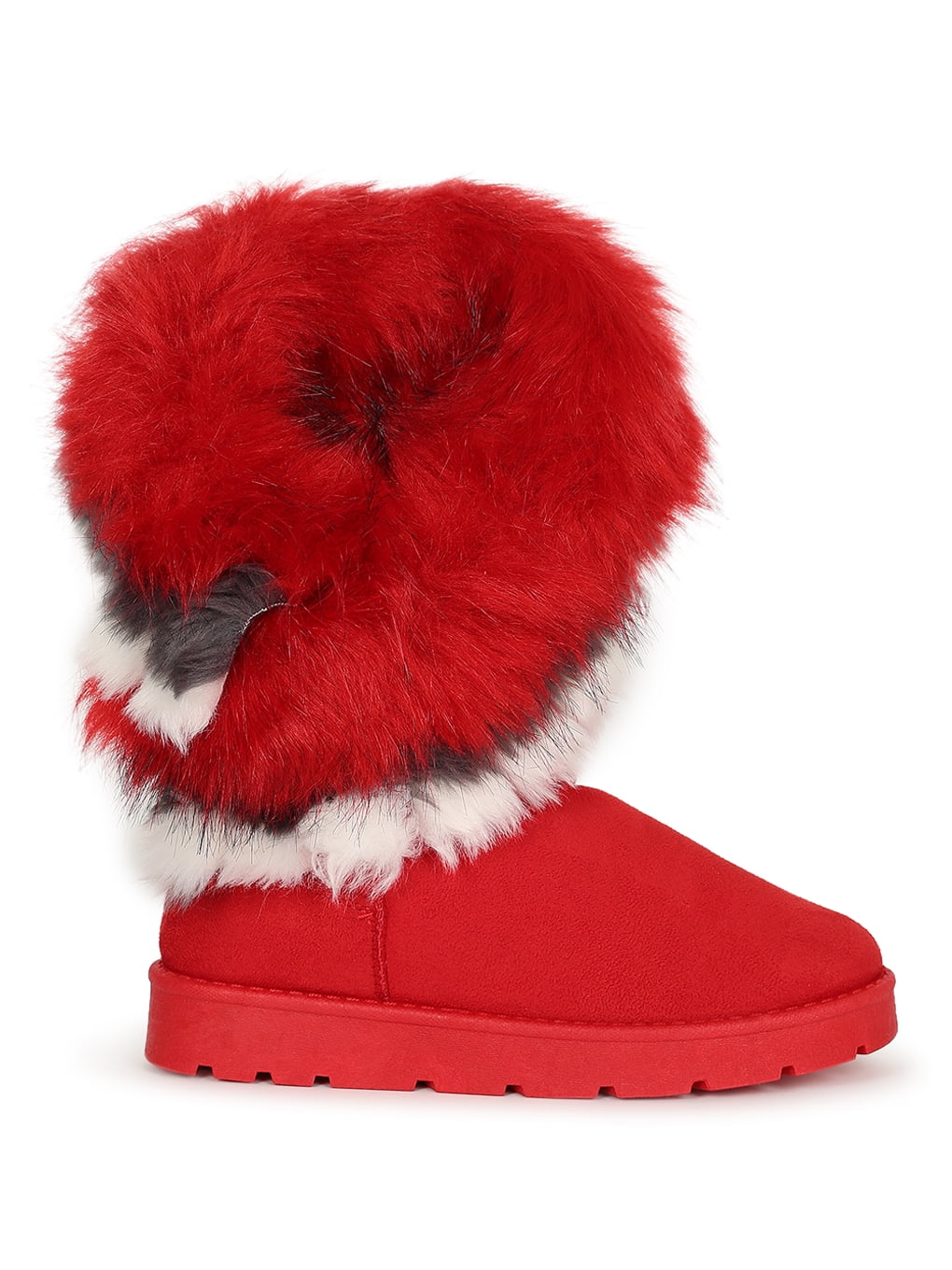 Women Low Flat Heel Faux Fur Suede Slip On Winter Furry Shearling Boots NEW 