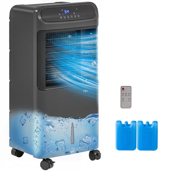 32" Evaporative Air Cooler with 3.2 Gal Water Tank, 3-in-1 Ice Cooling Fan, Portable Swamp Cooler with 60° Oscillation, Humidifier, Remote for Home Office, 3 Modes, 3 Speeds, 12H Timer, Black