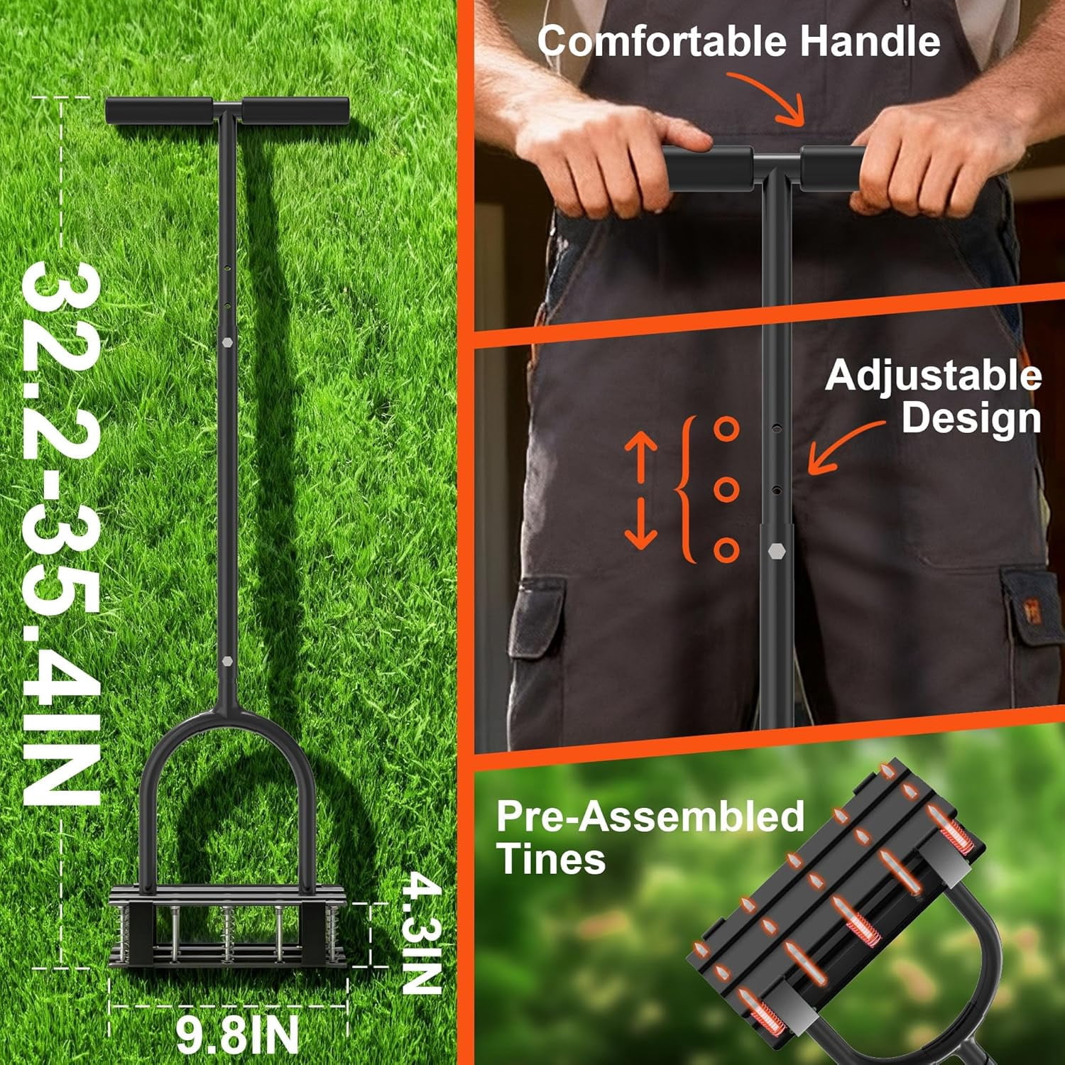 Manual Lawn Aerator Tool with 15 Spikes, 6 Inch Steel Spike Grass Aerator with Spring Assist Foot Plate for Yard, Lawn, Garden Soil Loosening and Lawn Care Product Description