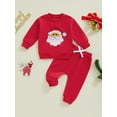 thumbnail image 2 of Suealasg Toddler Baby Boys Girls Christmas Clothes Long Sleeve Santa Print Sweatshirt Long Pants 6M 12M 18M 24M 3T Infant 2Pcs Christmas Tracksuit Outfit, 2 of 7