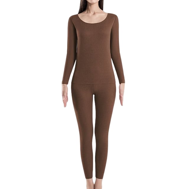 Minnieouse Conjunto de ropa interior de mujer Calzoncillos largos térmicos de color sólido Calzoncillos cálidos para clima frío Baselayer Ropa Ropa interior Mujeres café oscuro
