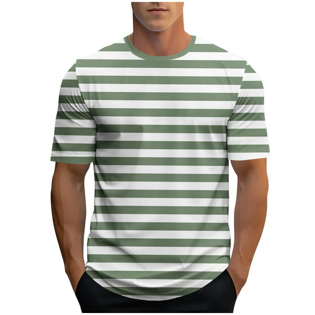 Chbgutlmr Shirts Chemises pour Hommes Été Col Rond Décontracté Manches Courtes T - Muscle Confortables Amples Rayés