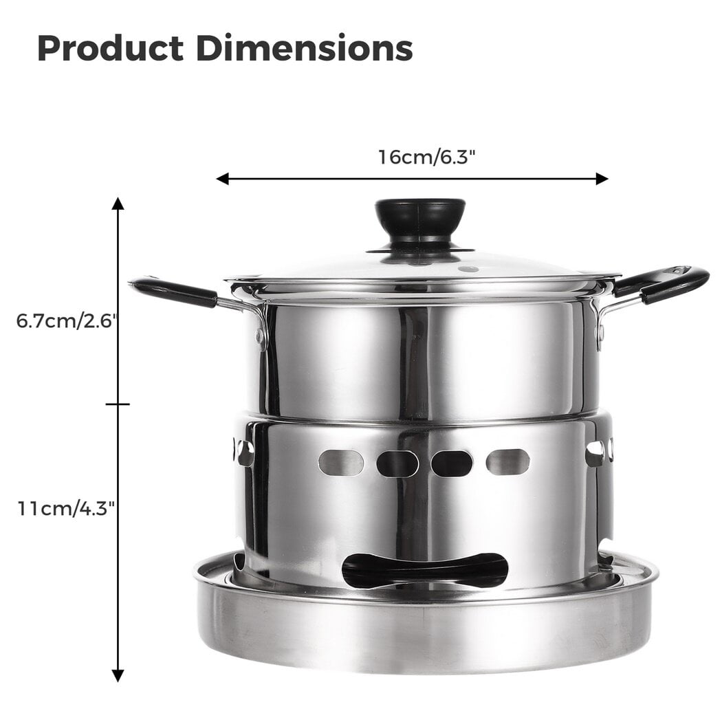 Spirit Cooker with Pot, Spirit Stove for Indoors, Portable Alcohol Camping Stove, Stainless Steel Cooker Without Electricity, Small Pot for Camping 6.3in