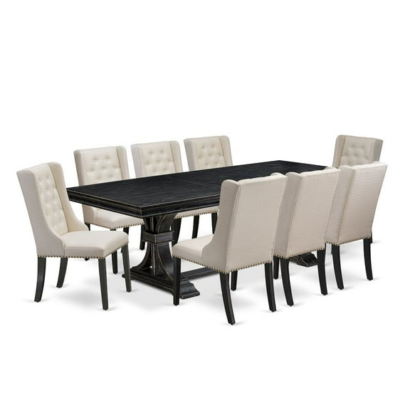 Luxe by East West Furniture 9 piece dining set a rectangular dining table and 8 Linen Fabric dining chairs