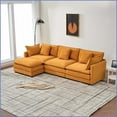 thumbnail image 4 of 110-Inch Modular L-Shaped Chenille Sofa with Ottoman - Cloud Comfort for Living Room | Orange | Wood | Foam, 4 of 8