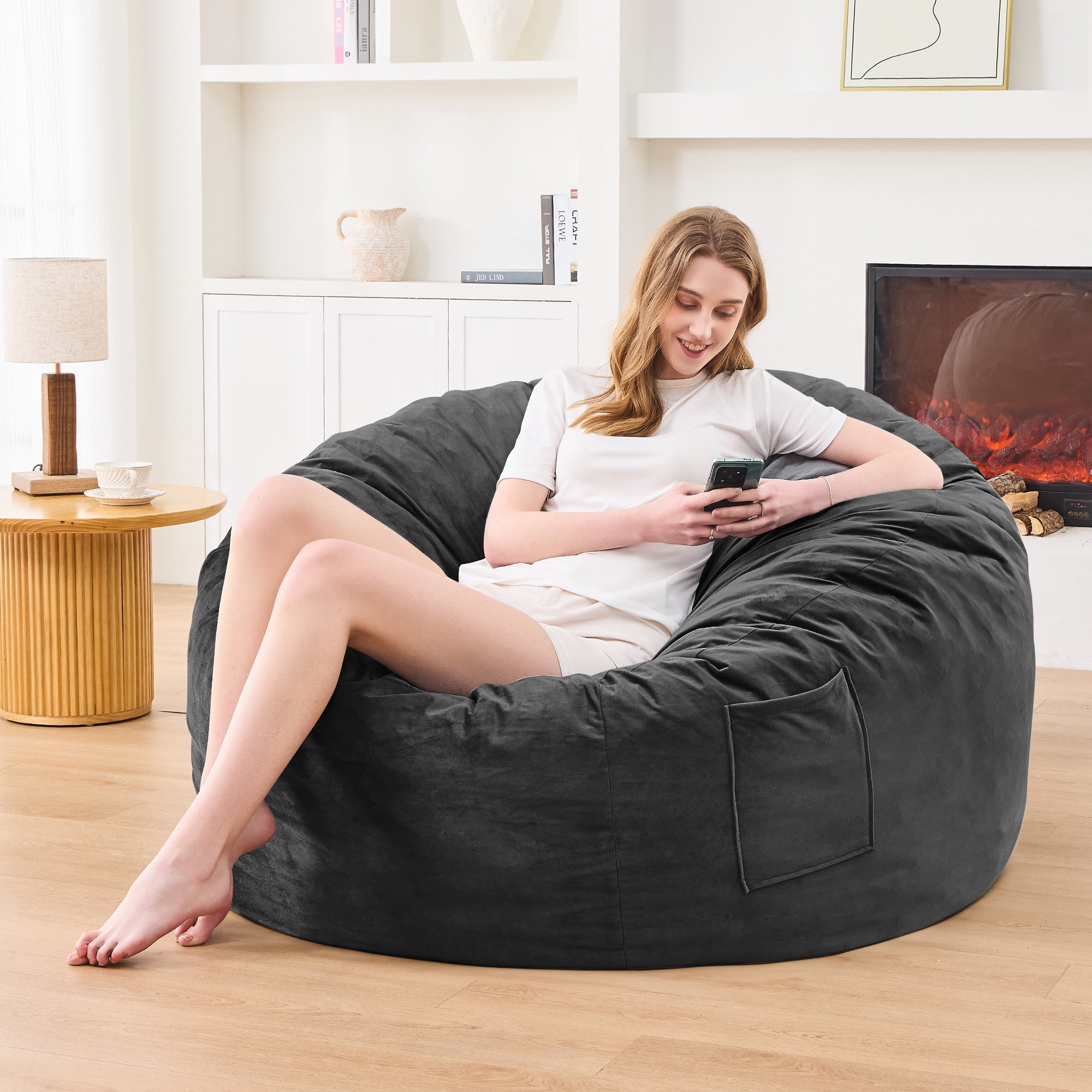 XIECUVA Bean Bag Chair Stuffed Memory Foam for Adults，X-Large Size Beanbag Sofa，5 ft