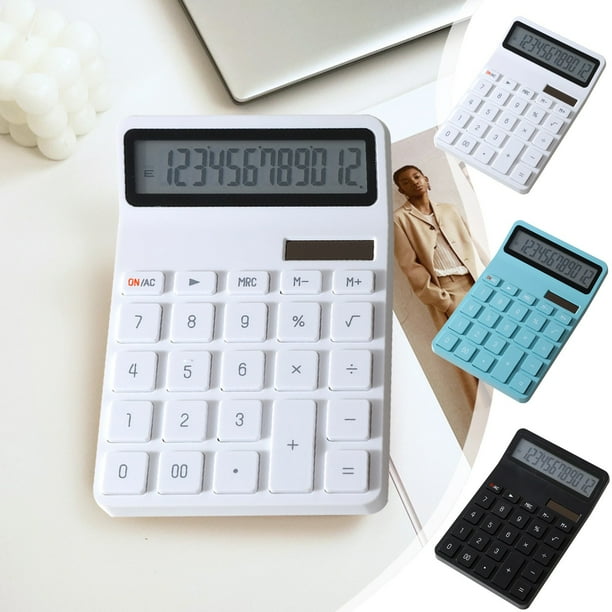 Calculadora solar con gran pantalla de 12 dígitos - Energía solar y batería dual - Calculadora portátil de financiación de oficina - 240 funciones - Blanco/negro/azul