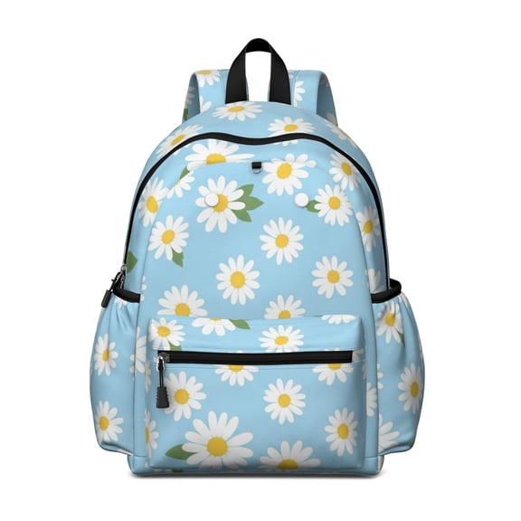 Daisy Pioneer Flower Blue Pattern Backpack for School, Cute School Bag with Adjustable Shoulder Straps and Padded Back, 13.4"x11"x4.7"