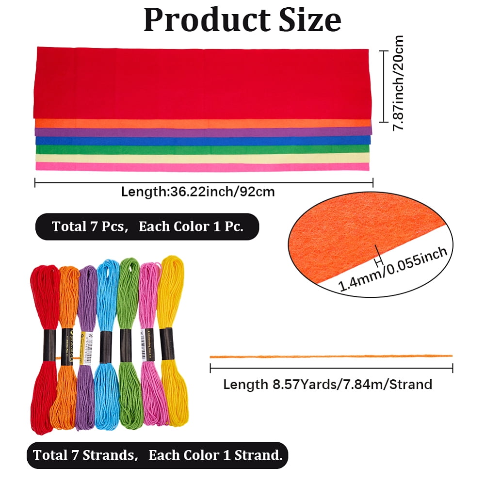 7Pcs 7 Colors Non-woven Felt Fabric DIY for Craft DIY Mat Stuffed with Toys with 7 Skeins Cotton Sewing Thread Mixed Color 92x20x0.14cm