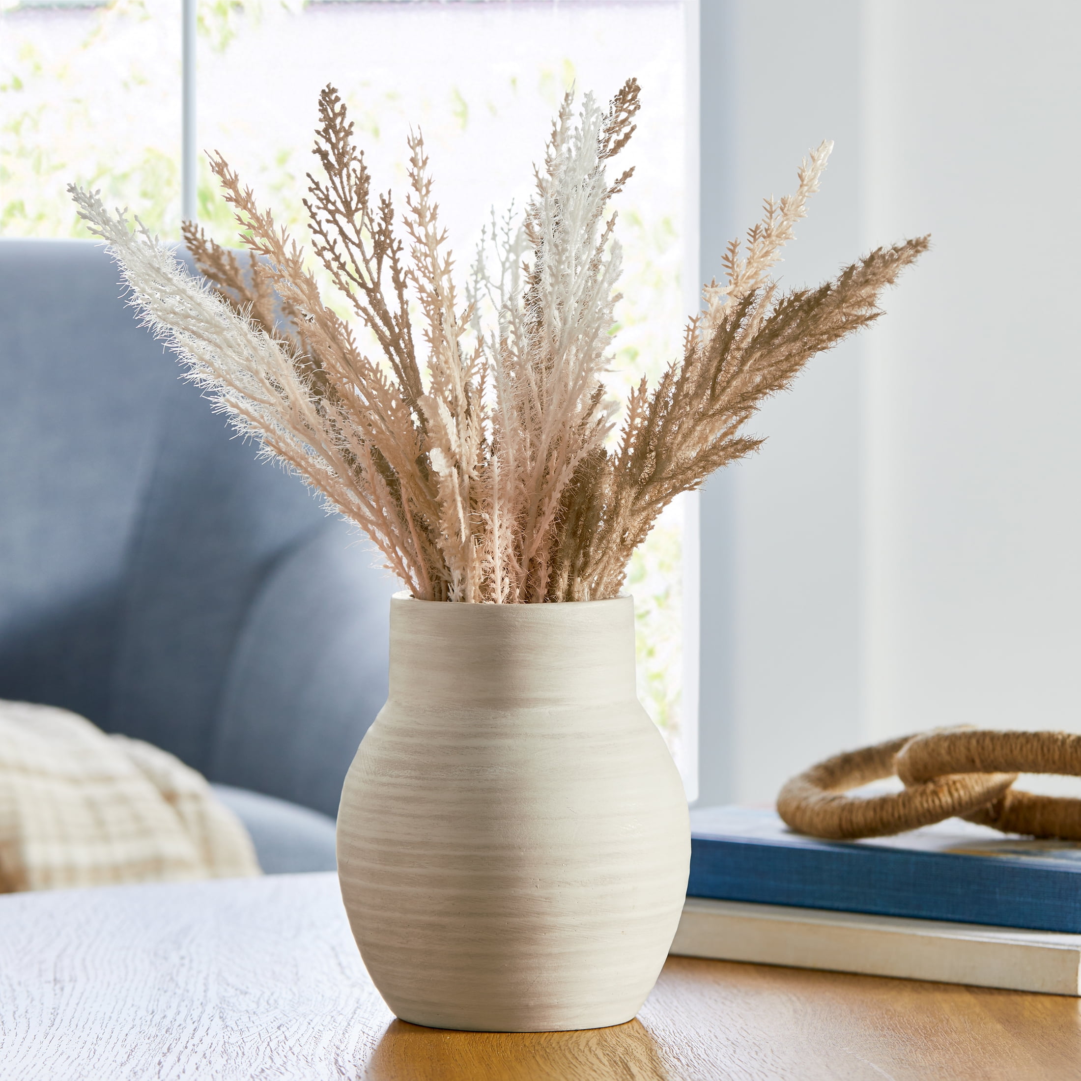 Better Homes & Gardens Mixed Artificial Pampas Grass in Cement Vase