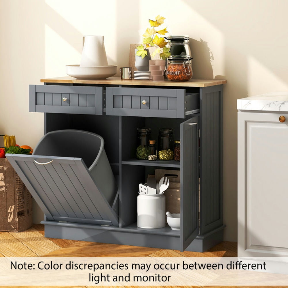 Finihen Kitchen Storage Cabinet, Buffet Sideboard, Rubber Wood Kitchen Trash Cabinet with Single Trash Can Holder and Adjustable Shelf, for Dining Room, Kitchen, Living Room, Gray Finihen Kitchen Storage Cabinet, Buffet Sideboard, Rubber Wood Kitchen Trash Cabinet with Single Trash Can Holder and Adjustable Shelf, for Dining Room, Kitchen, Living Room, Gray