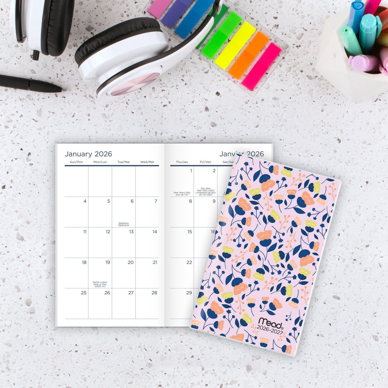 2026 Mead® Floral Leaves 2 Year Pocket Planner, Planner
