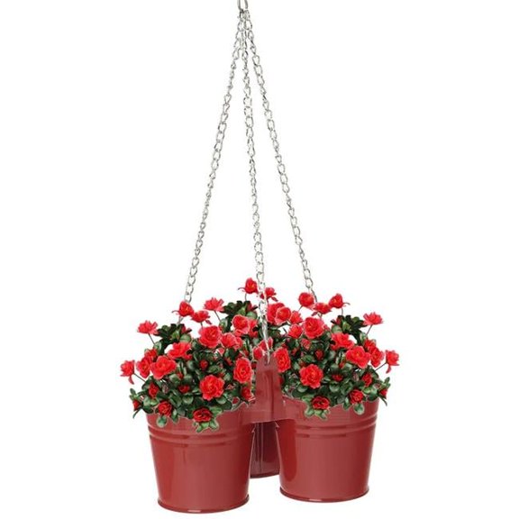 Enameled Galvanized Hanging 3 Planter Unit for 5.5 in. Plants, Red