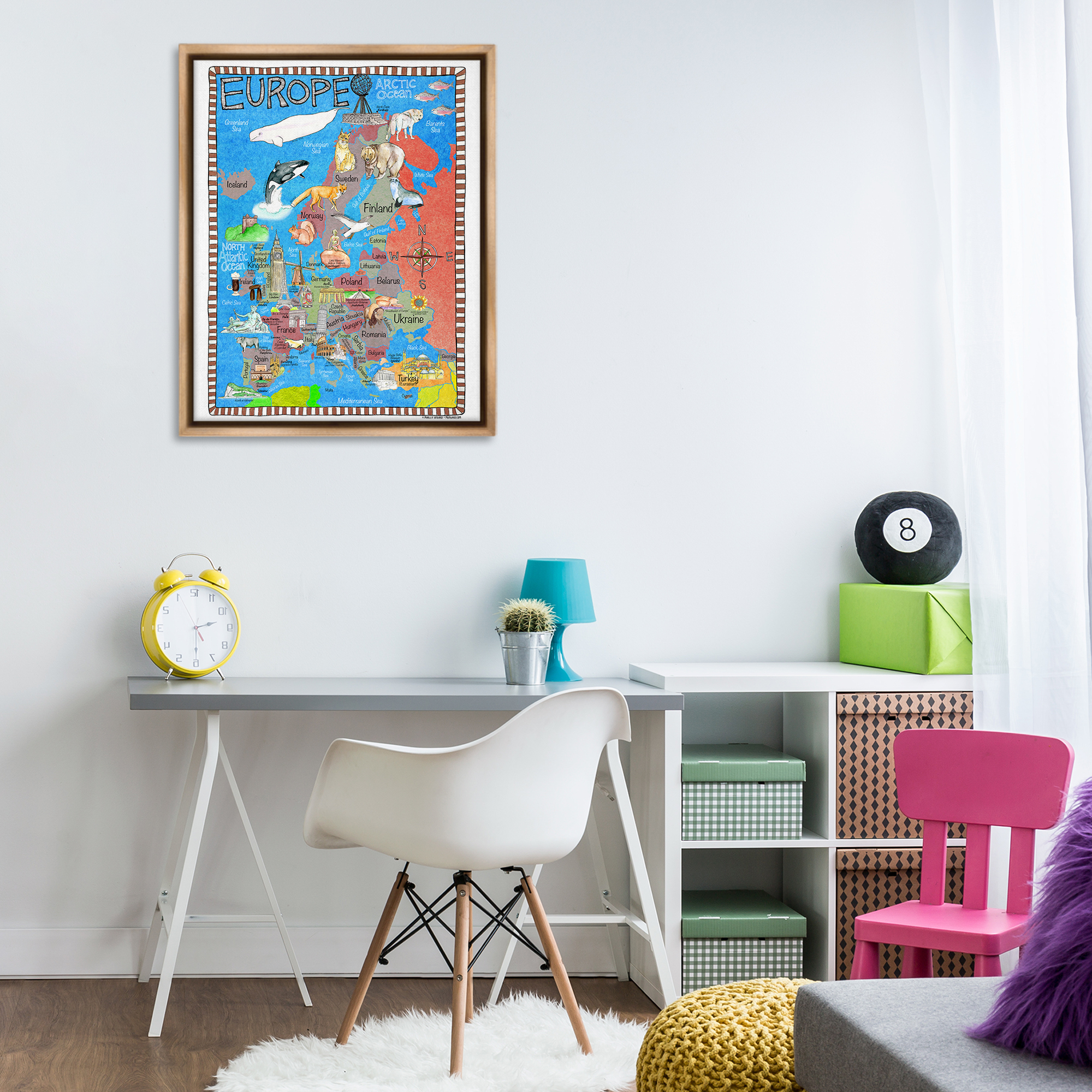 Stupell Industries Europe Animal Map Town & City Painting Brown Floater Framed Art Print Wall Art, 25 x 31