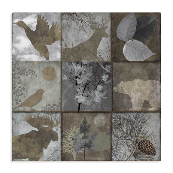 Stupell Industries Farmhouse Rustic Woodland Animal Square Collage Brown Grey Forest Canvas Art, 17 x 17, by Sophie 6