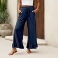 thumbnail image 3 of Palazzo Pants for Women 2026 Trendy Elastic Waist Wide Straight Leg Ruffle Hem Cropped Flowy Beach Pants with Pockets, 3 of 5