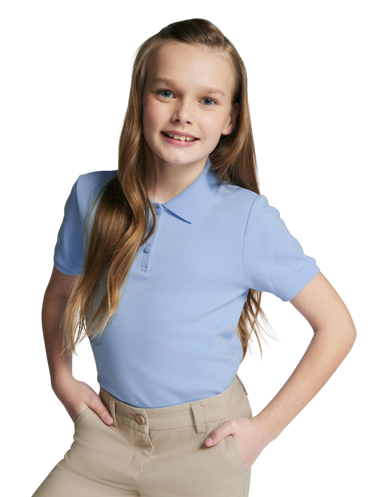 Wonder Nation Girls School Uniform Interlock Short Sleeve Polo Shirt, 2-Pack, Sizes 4-18 & 10-16 Plus