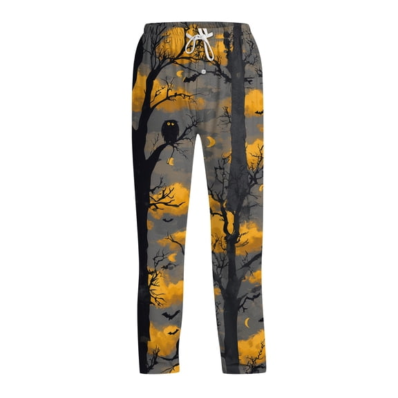 Satingcolo Men's Halloween Print Pajama Pants,Drawstring Casual Sleep Pants Pjs Bottoms,Halloween Gift For Men