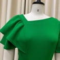 thumbnail image 3 of AURA Plus Size Ruffle Sleeve Pleated Midi Dress Elegant High Waist Swing Skirt Solid Color, 3 of 8