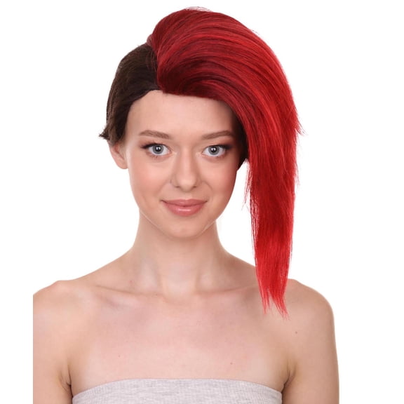 HPO | Adult Women's Cyber City Dark Red Half Side Punk Mohawk Wig | Breathable Capless Cap
