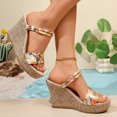 thumbnail image 5 of CYMMPU Women's Floral Print Two Strap Wedge Slide Sandals, Open Toe Platform Slip On Summer Beach Footwear Yellow 41, 5 of 6