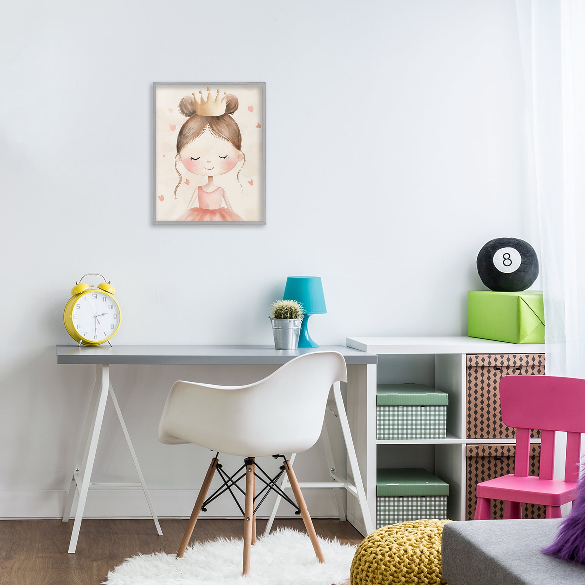Stupell Industries Pink Ballerina in Crown Gray Framed Giclee Art, design by Creative Studio