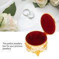 thumbnail image 4 of Vintage Retro Round Jewelry Box, Handmade Floral Pattern Organizer for Earrings Rings Necklaces, Zinc Alloy, Crimson Velour Lining, 4 of 7