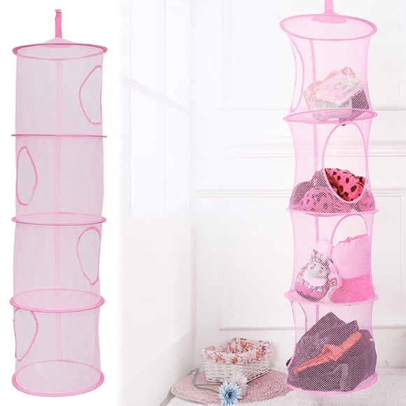 Cozeii Hanging Closet Organizer and Storage, 4-Layer Foldable Organizer Basket, Mesh Net for Clothes, Toys, Accessories, Space Saving, for Closet, Wall, Bathroom, Home Organization, 11.8x43.3 Inch