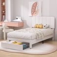 thumbnail image 2 of VECELO Upholstered Platform Bed Frame with Storage Drawers, Twin Size Bed Frame with Adjustable Headboard, No Box Spring Needed, White, 2 of 7