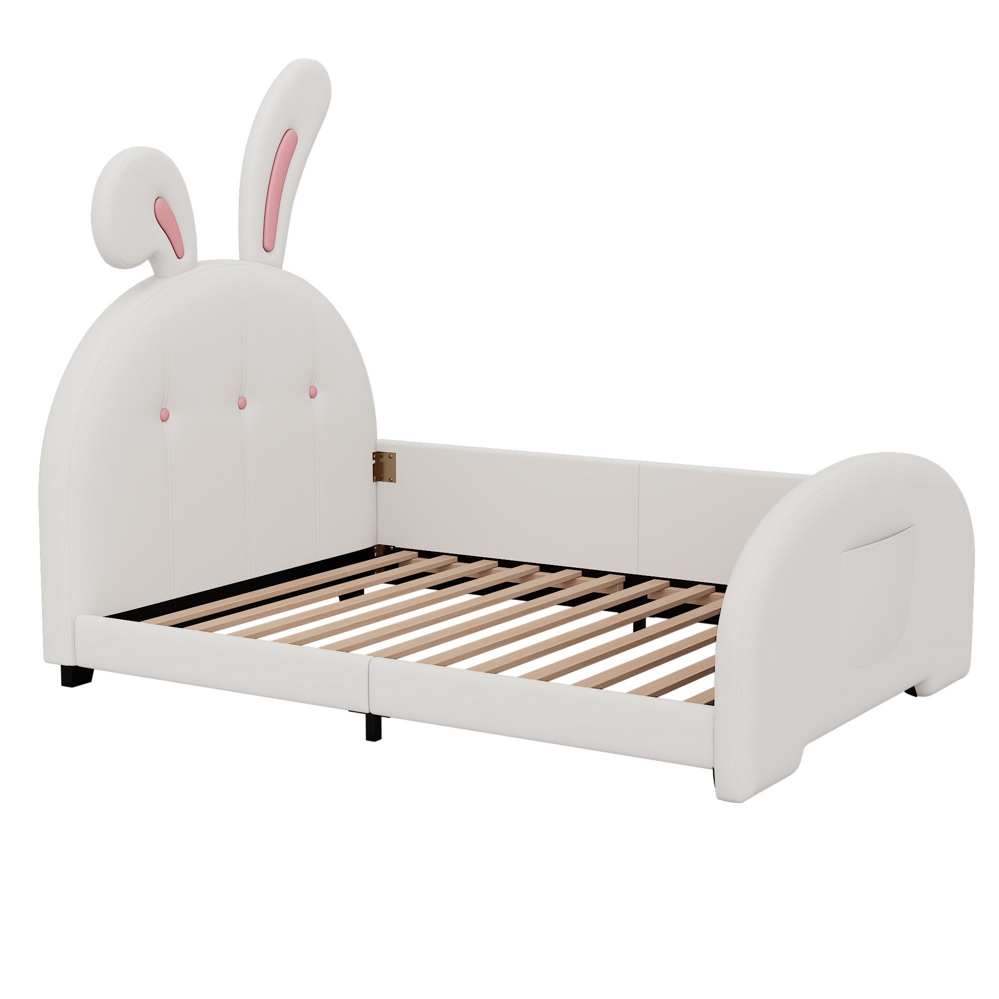Aukfa Twin Upholstered Bed Frame, Cute Girls Bed with Rabbit Ears Headboard for Kids, White