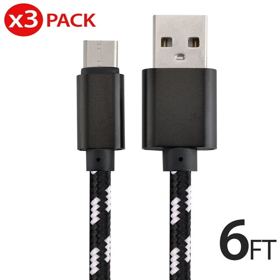 3x 6FT USB Type C Cable Fast Charging Cable USB-C Type-C 3.1 Data Sync Charger Cable Cord For Samsung Galaxy S9 S9  Galaxy S8 S8 Plus Nexus 5X 6P OnePlus 2 3 LG G5 G6 V20 HTC M10 Google Pixel XL