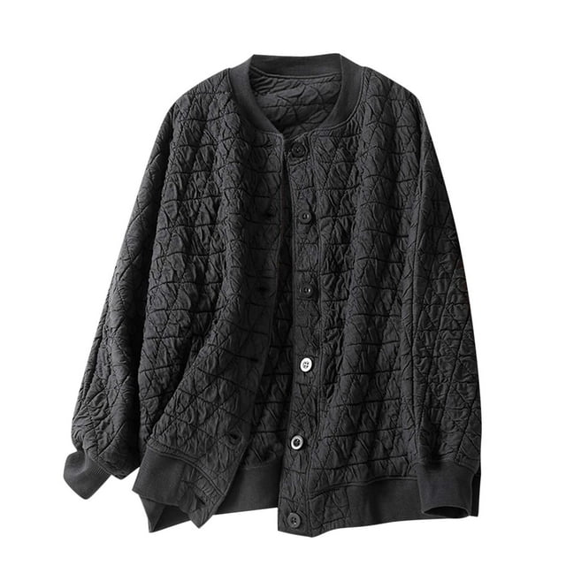 Yuyuzo Womens Quilted Jacket Long Sleeve Open Front Button down Coats Fall Winter Solid Color Outwear