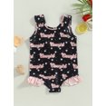 thumbnail image 2 of Arvbitana Toddler Baby Girls One Pieces Swimsuits Sleeveless Letter / Cow Print Ruffle Romper Swimwear Summer Sweet Bathing Suit for Beach Vacation 18M-6T, 2 of 9