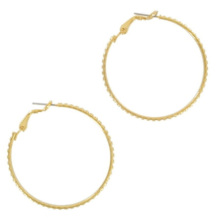 Dotted Hoop - Yellow Gold Tone Medium Hoop Dotted Pierced Earrings 1 5/8