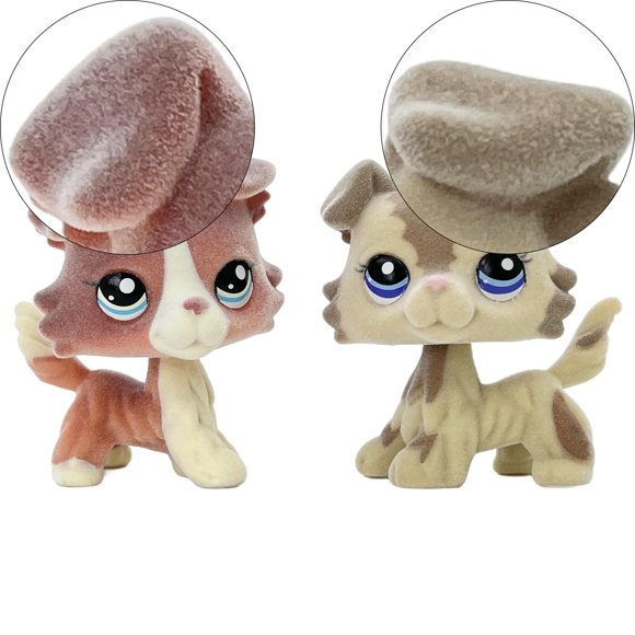 2pcs Custom-Made Flocked Animal Figure Fuzzy Collie Great Dane Dachshund Cocker Spaniel Dog Short Hair cat Old Pet Shop Toy Birthday Party Favor (#675 and #2291)