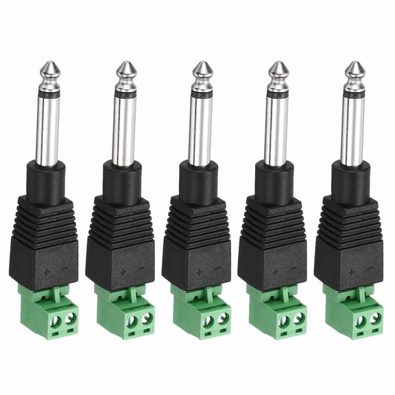 Uxcell 5 Pcs 1/4" Audio TS Plug, TS 6.35mm Mono Male Plug Cable Connector, TS Male Audio Cable Plug for Speaker, Microphone, Guitar, Audio Equipment, 3.15" Black&Green
