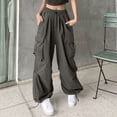thumbnail image 4 of Blmnix Womens Pants Plus Size Cargo Pants Palazzo Leggings Baggy Wide-Leg High Gray Full Tall Sweatpants for Women,XXXL, 4 of 5