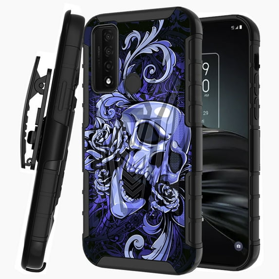 DALUX V Kickstand Holster Hybrid Phone Case Cover Compatible with TCL 30 V 5G (2022) - Blue Skull Romance
