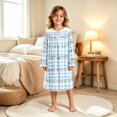 thumbnail image 2 of JIAYUE Girls Christmas Nightgown Long Sleeve Crew Neck Ruffle Cuff Plaid Xmas Light Print Pajamas Dress For Indoor Wear, 2 of 5
