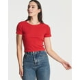 thumbnail image 2 of Real Essentials 4-Pack: Women's Short Sleeve Ribbed Knit Cotton Crew Neck Crop Top T-Shirt - (Available in Plus), 2 of 6