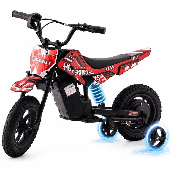 IVFJFV Electric Dirt Bike,up to 6.21 mph, 24V Electric Dirt Bike with Removable Training Wheels for Child 8 ,Red